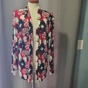 Floral Women's Cardigan - Red, Black, White